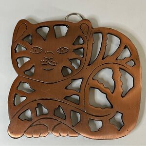 Vintage Figural Cat Trivet Teapot Stand‎ Metal Kitchen Decor Y2K Bohemian